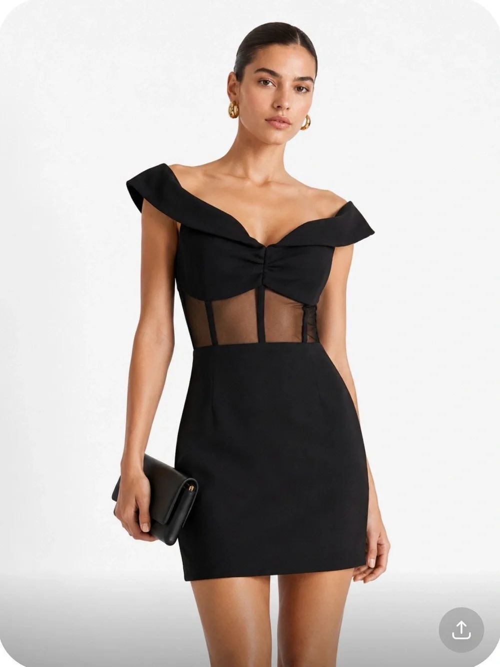 OH POLLY Off-Shoulder Black Mesh Panel Mini Dress Size Large